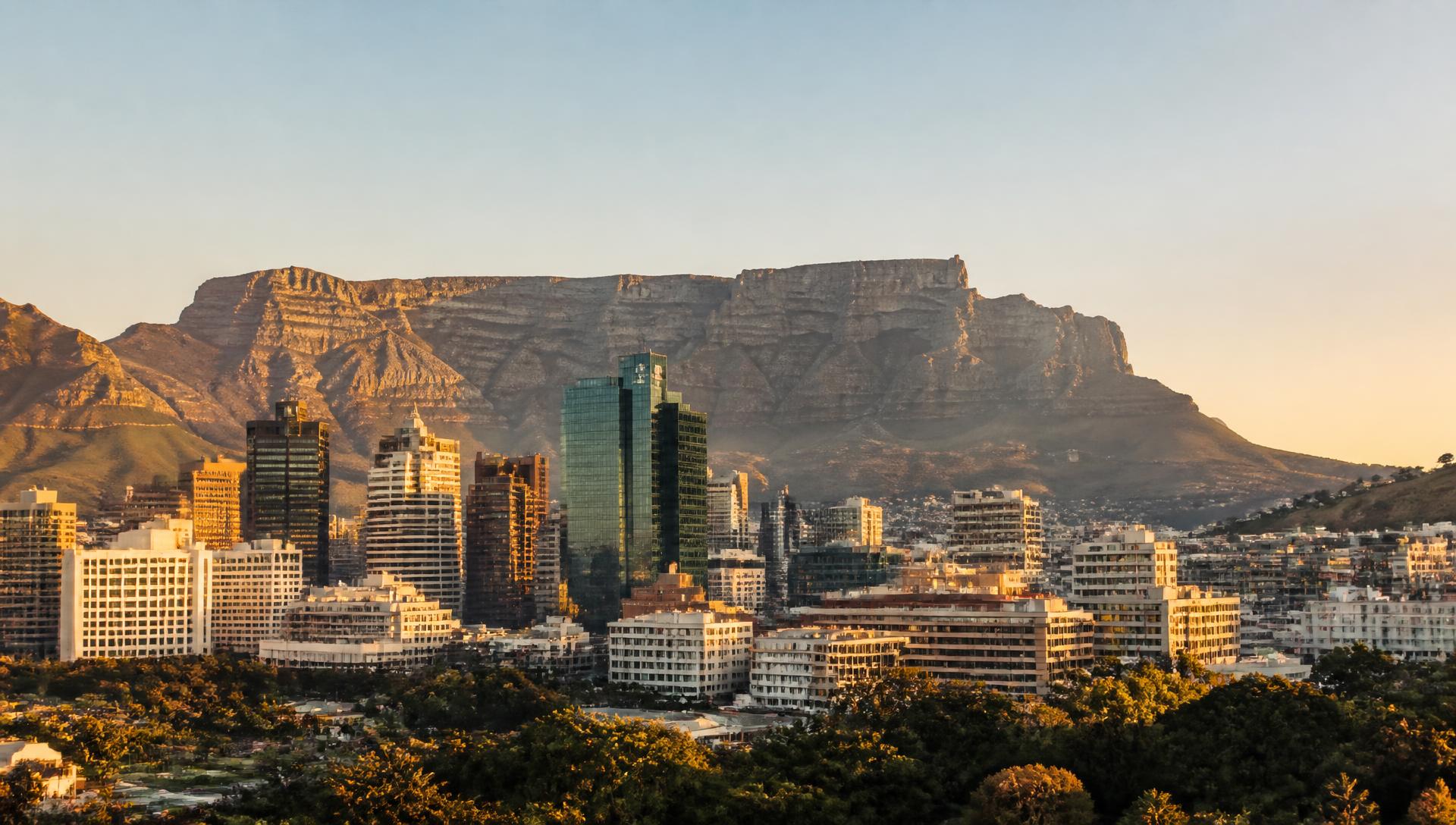 Coastal city with mountains and vineyards in South Africa